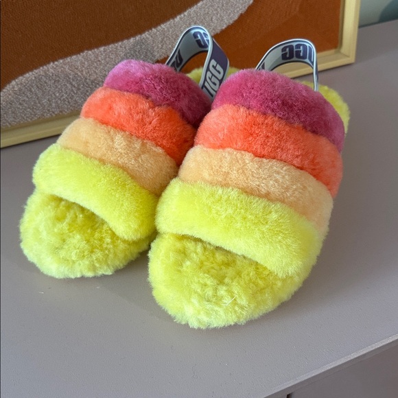 UGG fluff yeah slides slippers multicolor rainbow - Picture 1 of 3